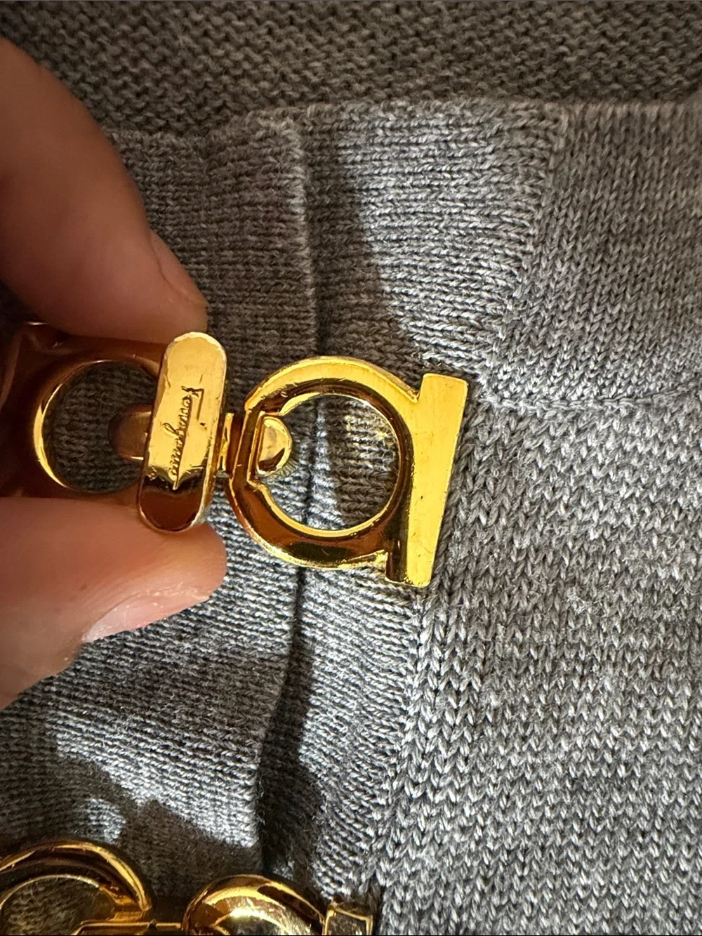 Salvatore Ferragamo vintage wool Gray Sweater with Gold Hardware